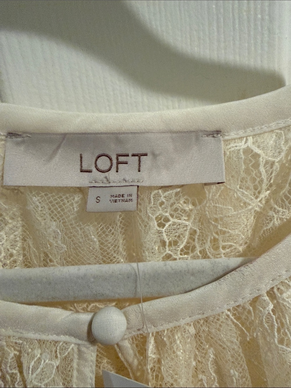 LOFT Cream Lace Button-Front Sheer Blouse - Picture 3 of 9